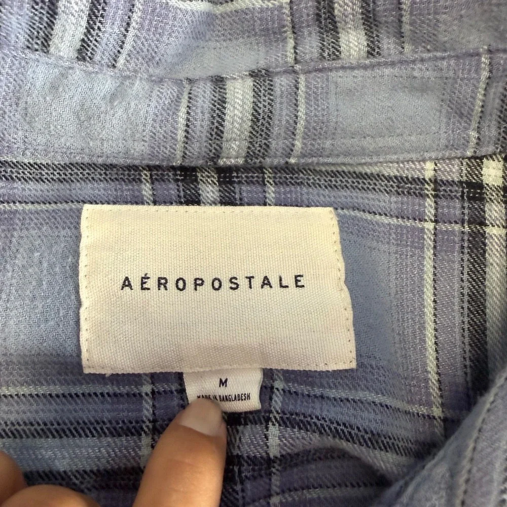 Aeropostale Kids Blue Plaid Flannel Button Down Long Sleeve Shirt Medium